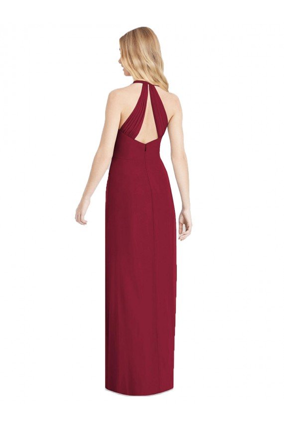Affordable V-Neck Halter Chiffon Maxi Formal Bridesmaid Dress Open Back