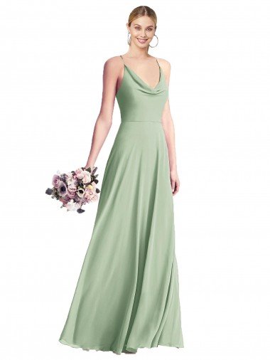 Affordable Cowl Neck Criss Cross Back Chiffon Maxi Bridesmaid Dress