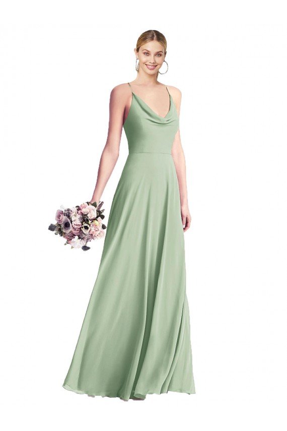 Affordable Cowl Neck Criss Cross Back Chiffon Maxi Bridesmaid Dress