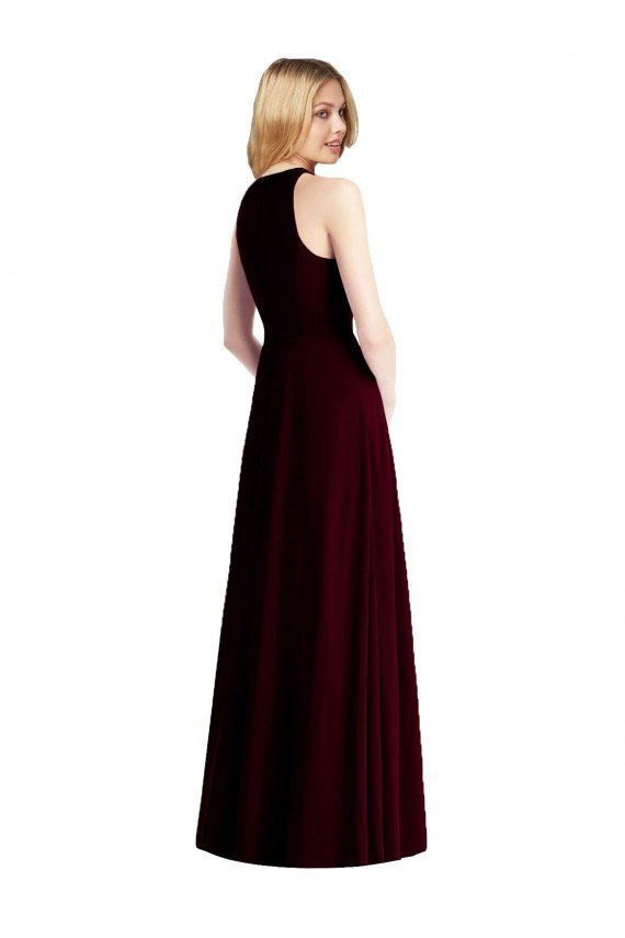 Affordable Sleeveless Halter Chiffon Maxi Bridesmaid Dress