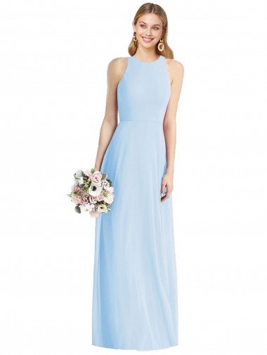 Affordable Sleeveless Halter Chiffon Maxi Bridesmaid Dress