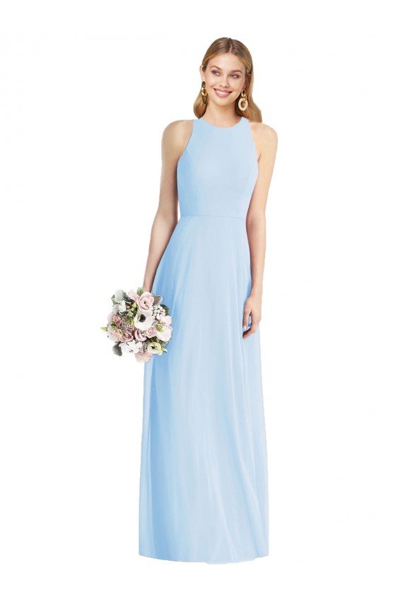 Affordable Sleeveless Halter Chiffon Maxi Bridesmaid Dress