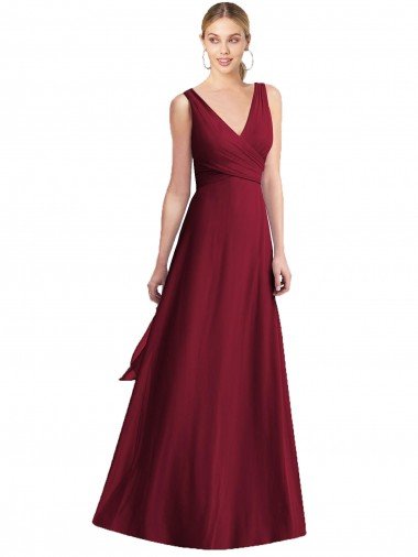 Affordable Sleeveless V-Neck Chiffon Wrap Bridesmaid Dress