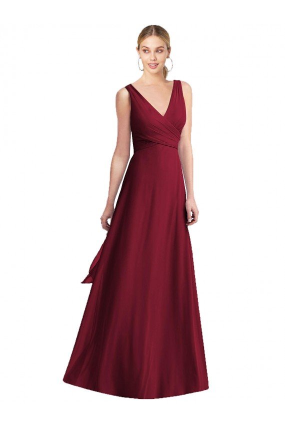 Affordable Sleeveless V-Neck Chiffon Wrap Bridesmaid Dress