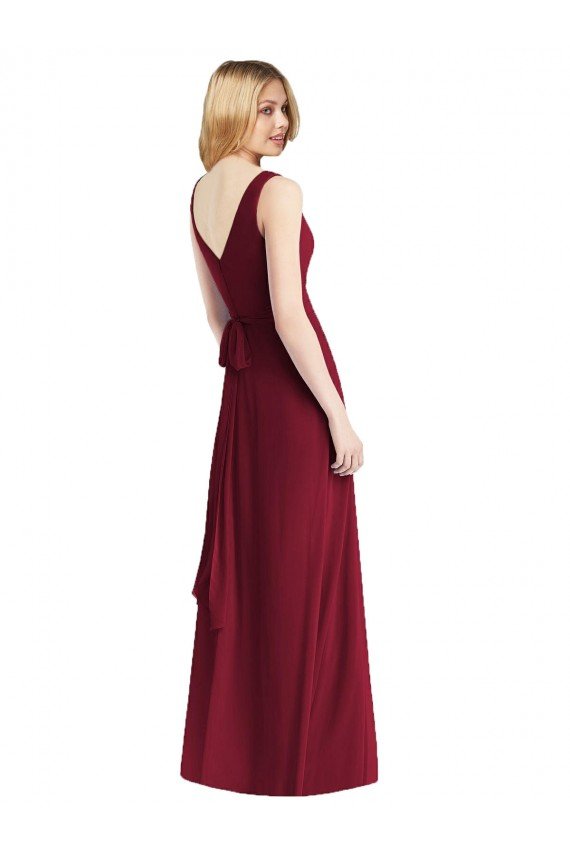 Affordable Sleeveless V-Neck Chiffon Wrap Bridesmaid Dress