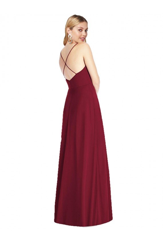 Affordable Criss Cross Back A-Line Chiffon Maxi Bridesmaid Dress