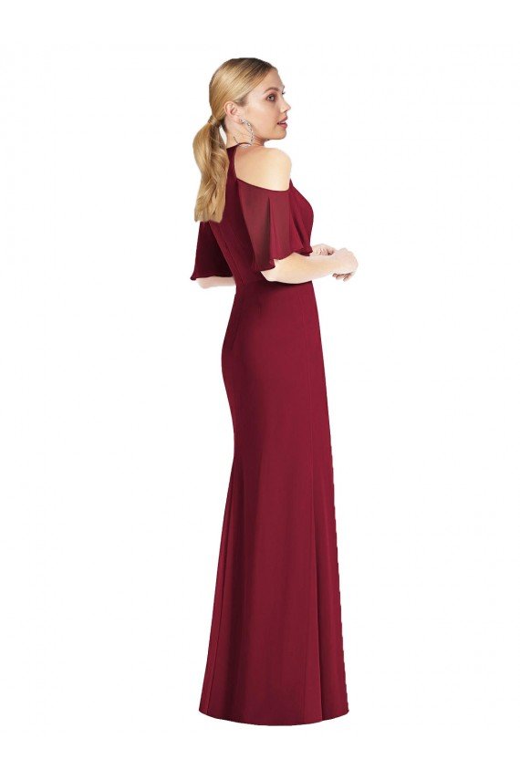 Affordable Ruffle Cold-Shoulder Mermaid Chiffon Maxi Bridesmaid Dress