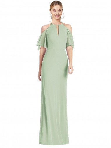 Affordable Ruffle Cold-Shoulder Mermaid Chiffon Maxi Bridesmaid Dress