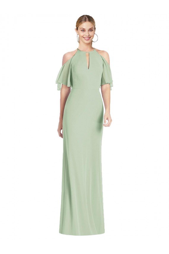 Affordable Ruffle Cold-Shoulder Mermaid Chiffon Maxi Bridesmaid Dress