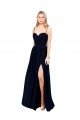 Affordable Draped A-Line Chiffon Formal Bridesmaid Dress with Spaghetti Straps and High Slit