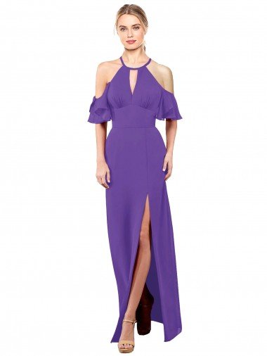 Affordable Slim A-Line Chiffon Bridesmaid Dress with Off The Shoulder Ruffle Sleeves