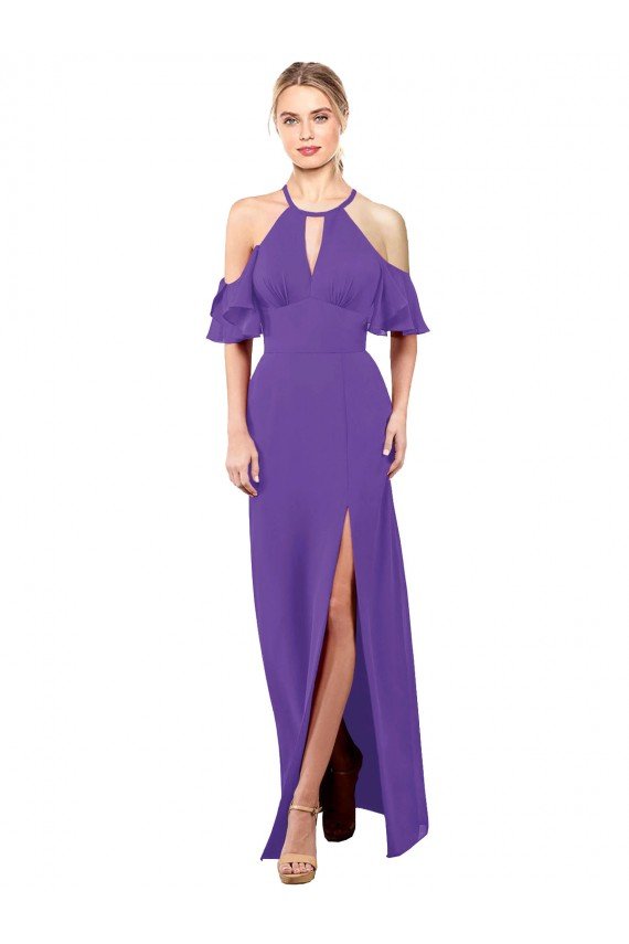 Affordable Slim A-Line Chiffon Bridesmaid Dress with Off The Shoulder Ruffle Sleeves