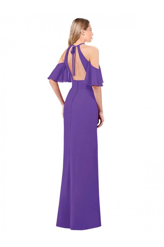 Affordable Slim A-Line Chiffon Bridesmaid Dress with Off The Shoulder Ruffle Sleeves