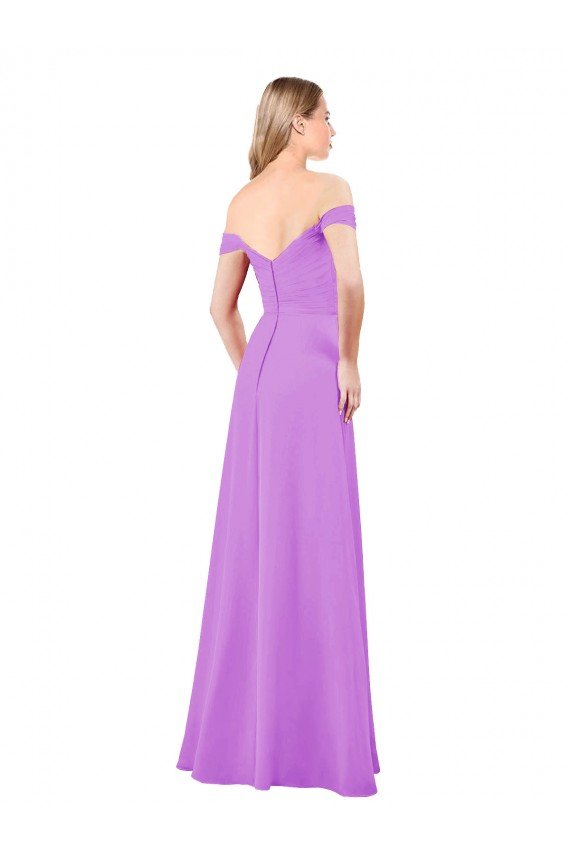 Affordable Off The Shoulder Draped Sleeves A-Line Chiffon Bridesmaid Dress