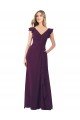 Affordable Ruffle Cap Sleeves Long Chiffon Bridesmaid Dress