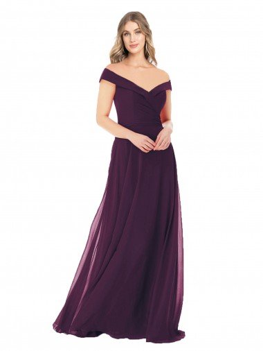 Affordable Classic Off the Shoulder Draped Chiffon Bridesmaid Dress