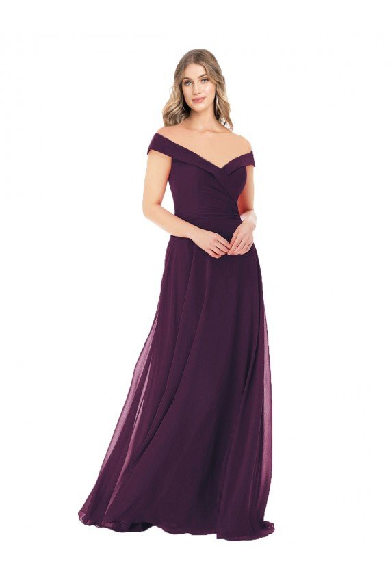 Affordable Classic Off the Shoulder Draped Chiffon Bridesmaid Dress