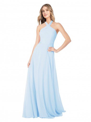 Affordable Criss Cross High Neck Halter Chiffon Bridesmaid Dress