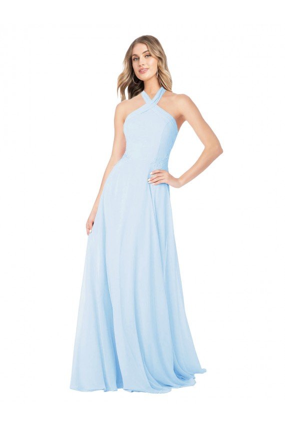 Affordable Criss Cross High Neck Halter Chiffon Bridesmaid Dress