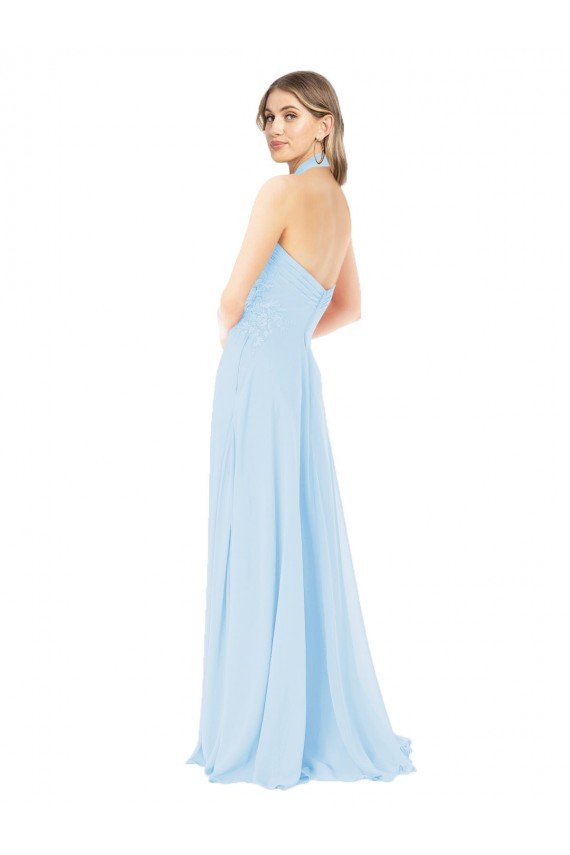 Affordable Criss Cross High Neck Halter Chiffon Bridesmaid Dress
