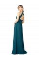 Affordable Draped High Neck Keyhole Back Bridesmaid Dress with Front Slit
