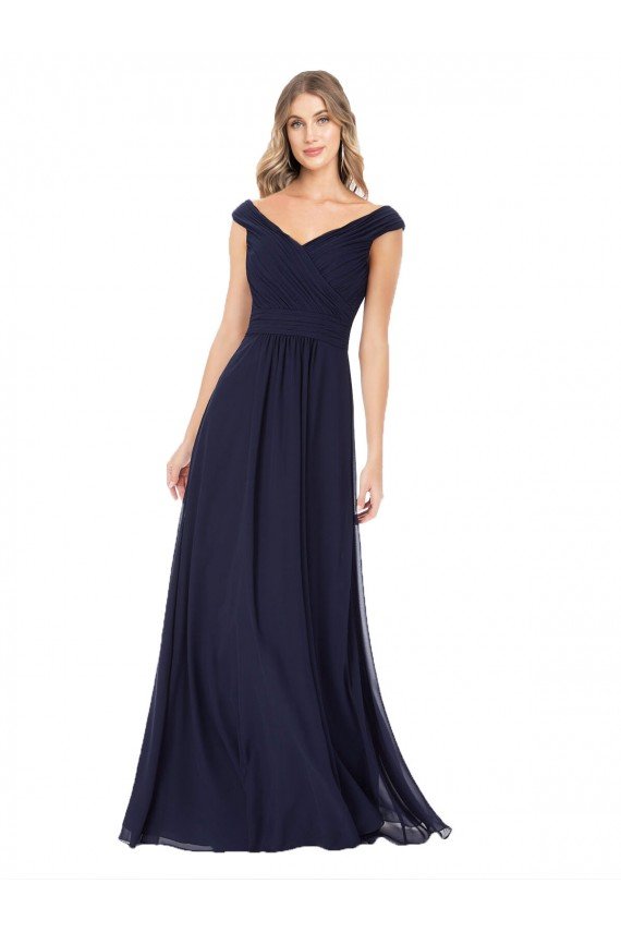 Affordable Off the Shoulder Classic Chiffon Bridesmaid Dress with Draped Bodice