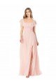 Affordable Flutter Cap Sleeves Square Neck Ruffle Chiffon Bridesmaid Dress with Pockets
