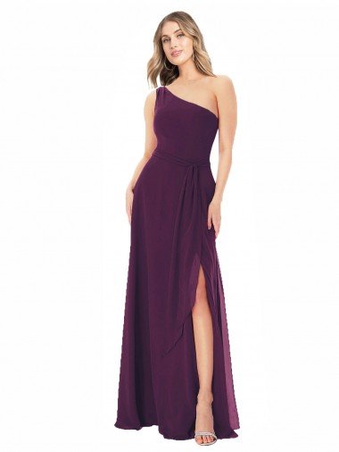 Affordable One Shoulder Chiffon Bridesmaid Dress with Tie Belt