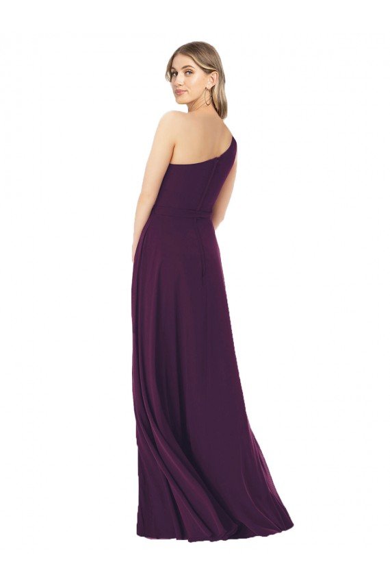Affordable One Shoulder Chiffon Bridesmaid Dress with Tie Belt