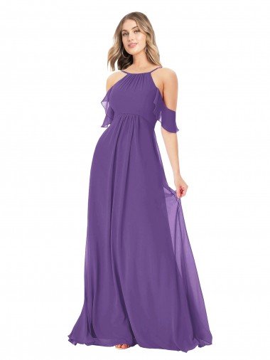 Affordable Cold Shoulder Flutter Sleeves Chiffon Bridesmaid Dress