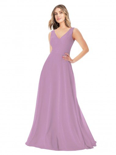 Affordable Simple Chiffon V-Neck Bridesmaid Dress with Draped V-Back