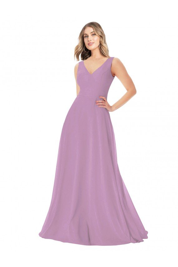 Affordable Simple Chiffon V-Neck Bridesmaid Dress with Draped V-Back