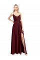 Affordable Spaghetti Straps V-Neck Long Chiffon Bridesmaid Dress with Side Slit