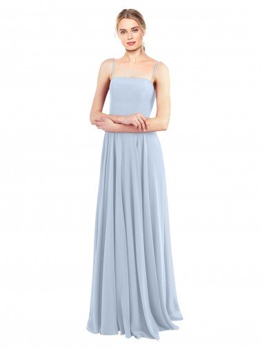 Affordable Luxe Chiffon Straight Neckline Long Chiffon Bridesmaid Dress with Skinny Straps