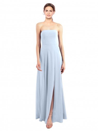 Affordable Fitted Strapless Full Length Chiffon Bridesmaid Dress with Front Slit