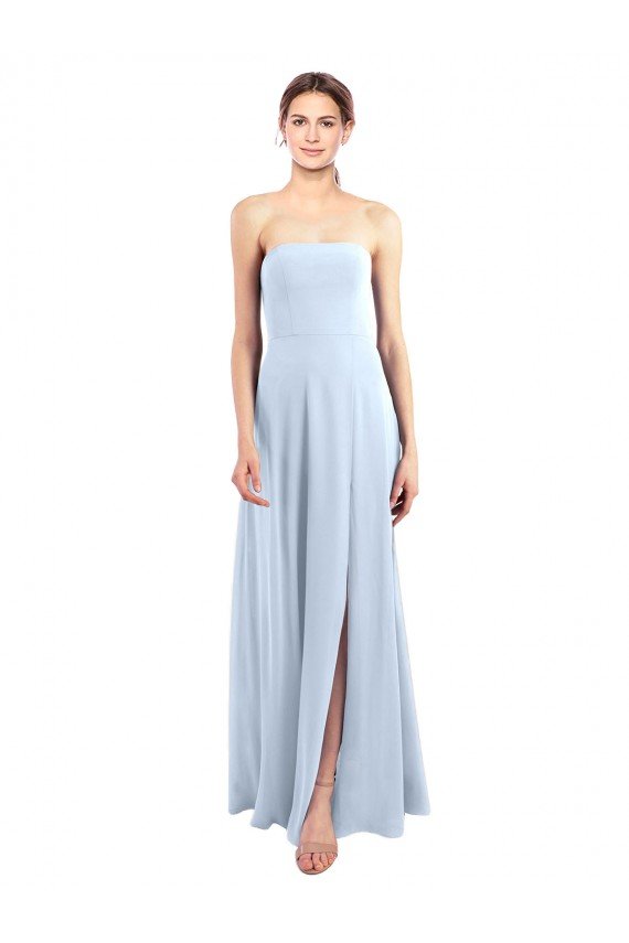 Affordable Fitted Strapless Full Length Chiffon Bridesmaid Dress with Front Slit