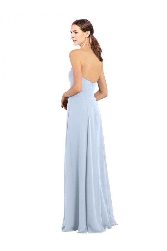 Affordable Fitted Strapless Full Length Chiffon Bridesmaid Dress with Front Slit