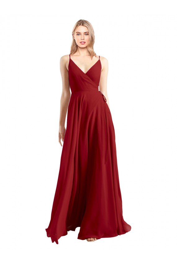 Affordable A-Line Spaghetti Straps V-Neckline Chiffon Bridesmaid Dress Open Back