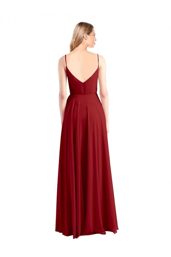 Affordable A-Line Spaghetti Straps V-Neckline Chiffon Bridesmaid Dress Open Back