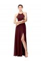 Affordable Slim Long High Halter Neck Chiffon Bridesmaid Dress with High Side Slit