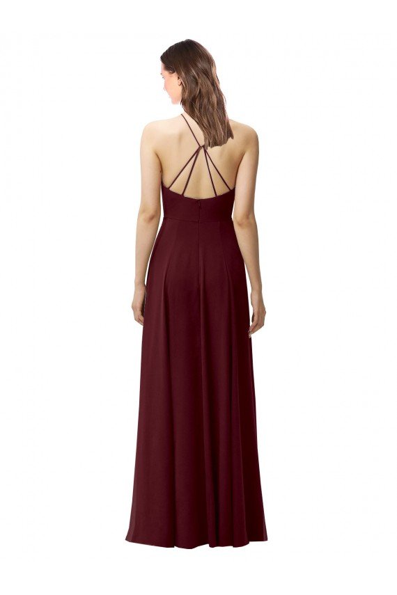 Affordable Slim Long High Halter Neck Chiffon Bridesmaid Dress with High Side Slit