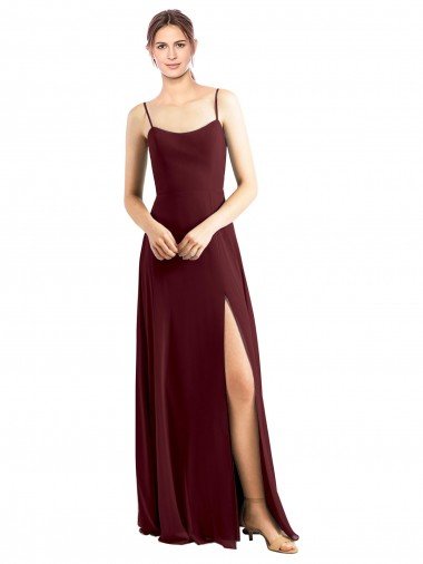 Affordable Sleek Fit and Flare Long Scoop Neck Chiffon Bridesmaid Dress with High Side Slit