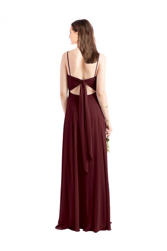 Affordable Sleek Fit and Flare Long Scoop Neck Chiffon Bridesmaid Dress with High Side Slit