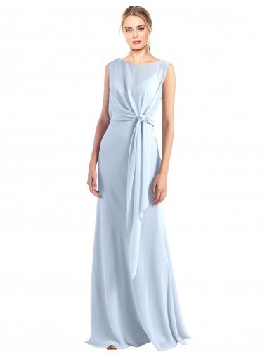 Affordable Illusion Boat Neck Long Full Length Chiffon Bridesmaid Dress with Keyhole Back