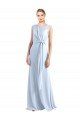 Affordable Illusion Boat Neck Long Full Length Chiffon Bridesmaid Dress with Keyhole Back