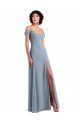 Affordable Off the Shoulder Folded Sleeve Long Chiffon Bridesmaid Dress with High Side Slit