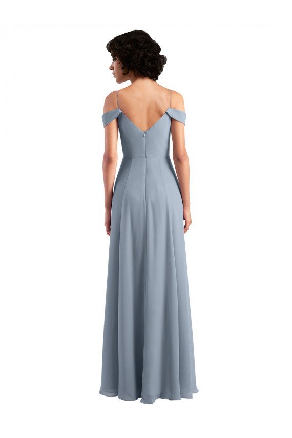 Affordable Off the Shoulder Folded Sleeve Long Chiffon Bridesmaid Dress with High Side Slit