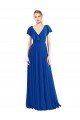 Affordable V-Neck A-Line Flutter Sleeves Long Chiffon Wrap Style Bridesmaid Dress