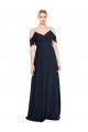 Affordable Draped Sleeves Flounce Neckline Long Chiffon Bridesmaid Dress with Spaghetti Straps