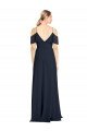 Affordable Draped Sleeves Flounce Neckline Long Chiffon Bridesmaid Dress with Spaghetti Straps